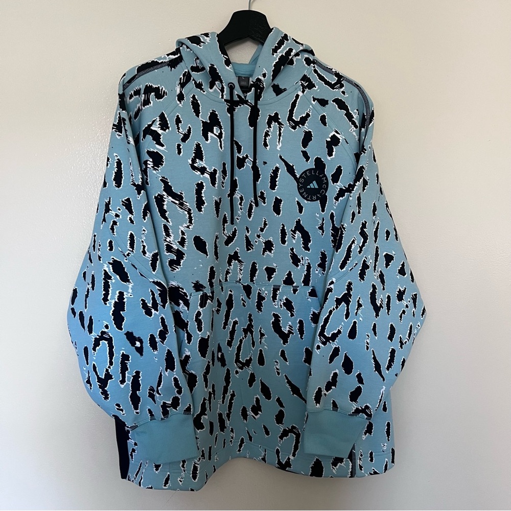Adidas by Stella McCartney Women Leopard Print Sweatshirt Hoodies Blue Black L